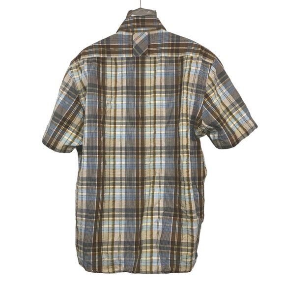 Indigo Palms Mens XXL Short Sleeve Button Up Shirt Brown/Blue Plaid Pattern - Picture 5 of 7